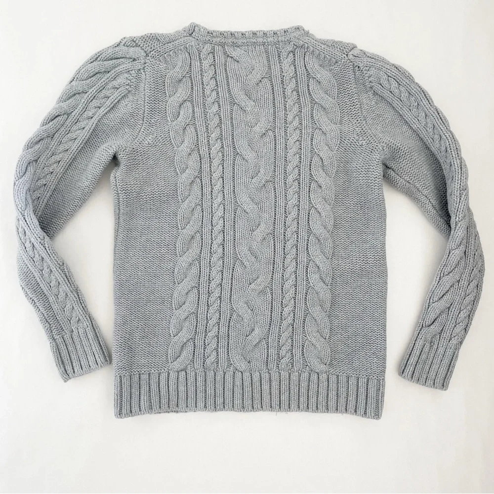 Vintage Gray L.L. Bean 100% Cotton Cable Knit Long Sleeve Sweater